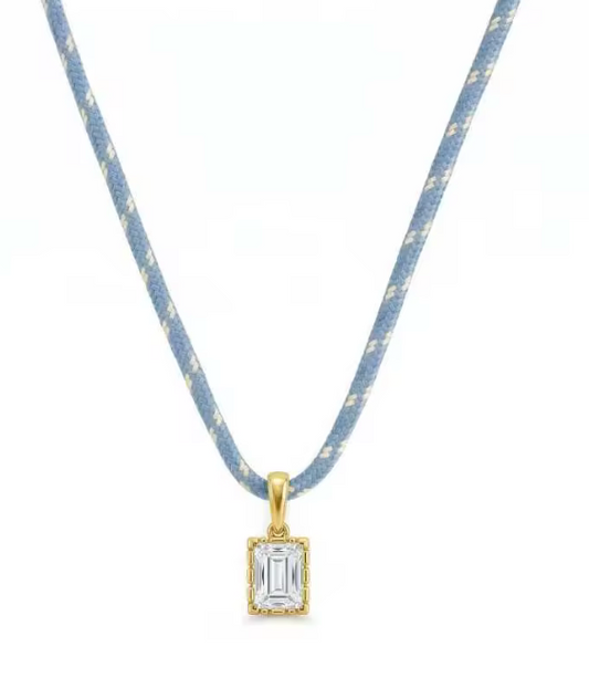 Blue Lucky Charm Rope Necklace with Rectangular Pendant
