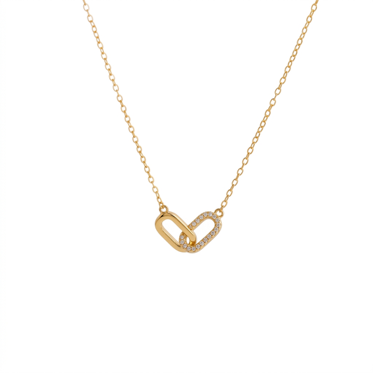 Gold link necklace with a pure white background