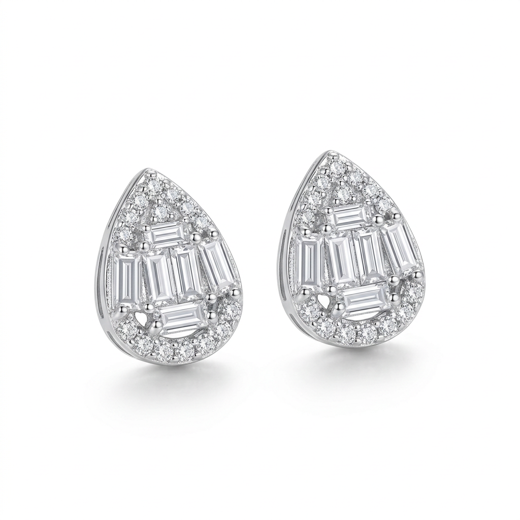 Teardrop earrings on a white background
